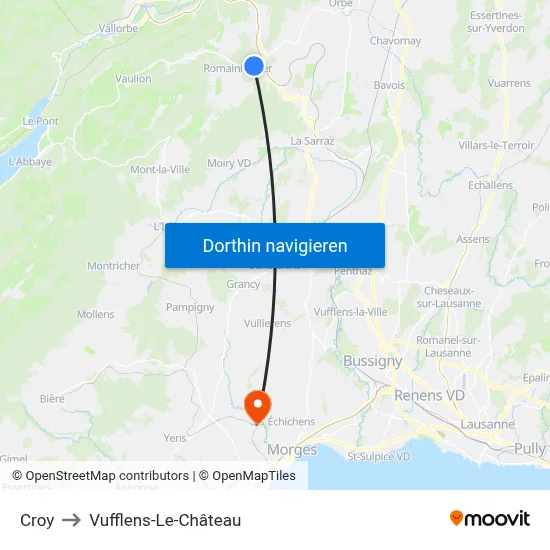 Croy to Vufflens-Le-Château map