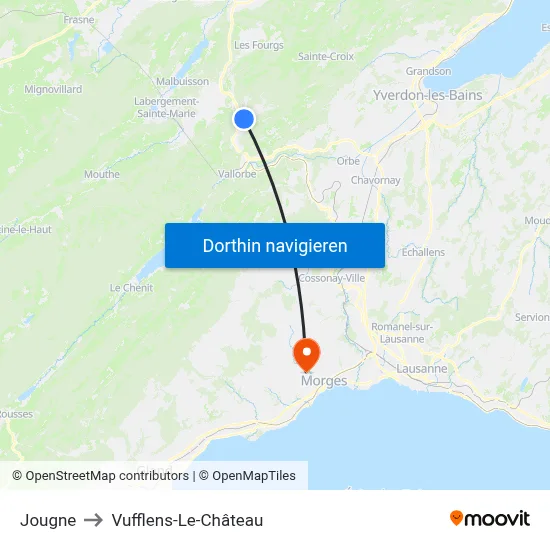 Jougne to Vufflens-Le-Château map