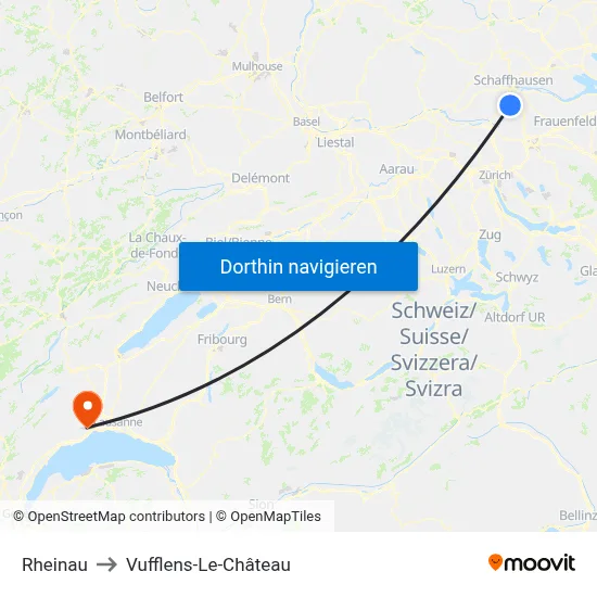 Rheinau to Vufflens-Le-Château map