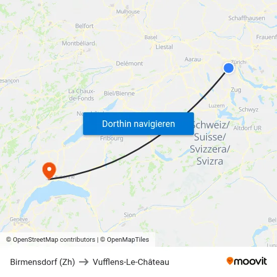 Birmensdorf (Zh) to Vufflens-Le-Château map