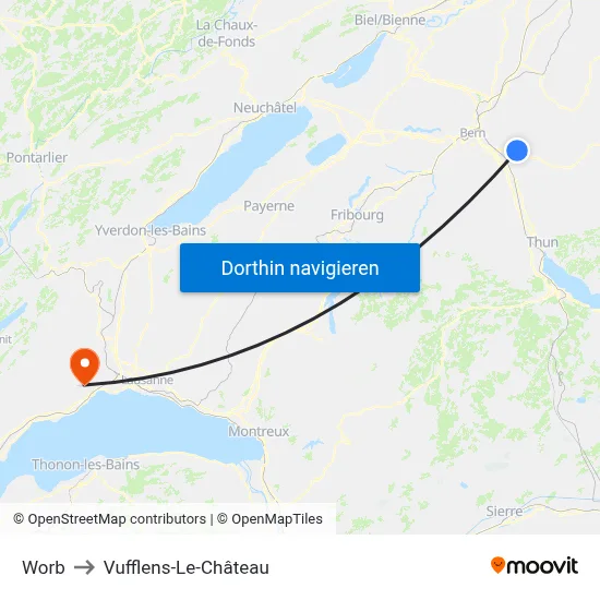 Worb to Vufflens-Le-Château map