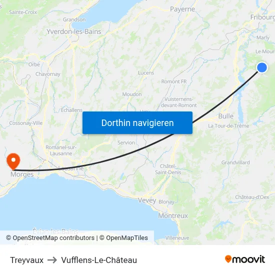 Treyvaux to Vufflens-Le-Château map