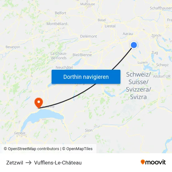 Zetzwil to Vufflens-Le-Château map