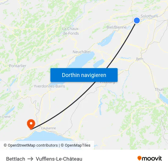 Bettlach to Vufflens-Le-Château map