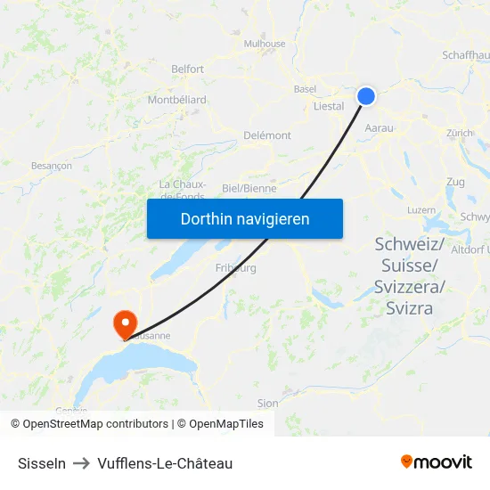 Sisseln to Vufflens-Le-Château map