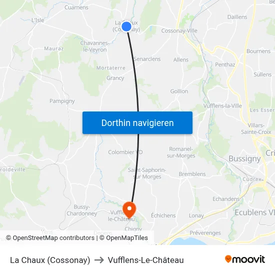 La Chaux (Cossonay) to Vufflens-Le-Château map