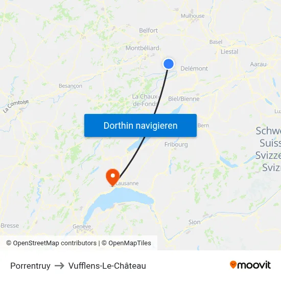 Porrentruy to Vufflens-Le-Château map