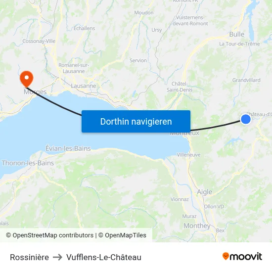 Rossinière to Vufflens-Le-Château map