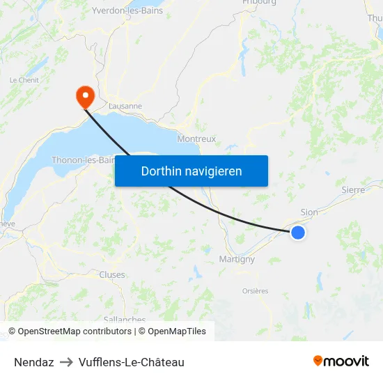 Nendaz to Vufflens-Le-Château map