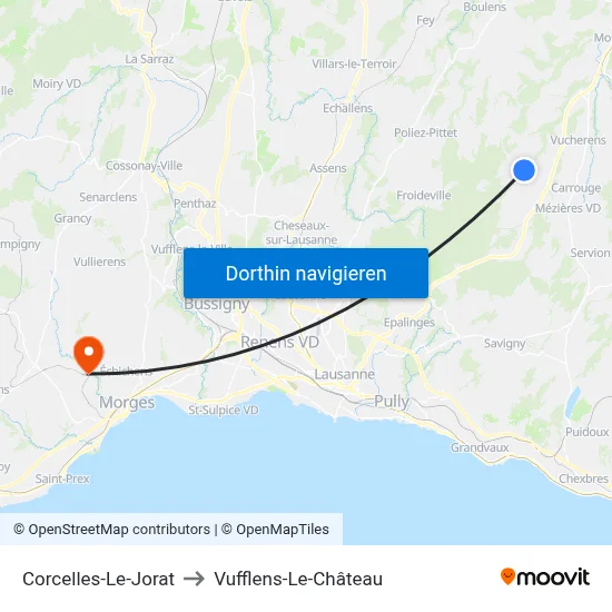 Corcelles-Le-Jorat to Vufflens-Le-Château map