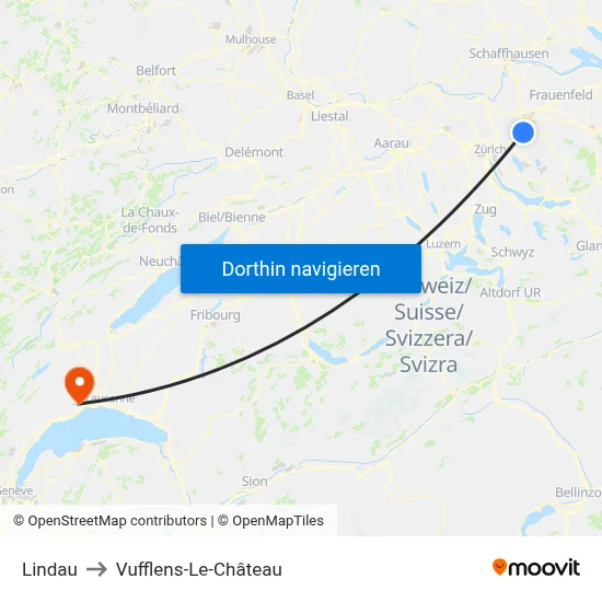 Lindau to Vufflens-Le-Château map