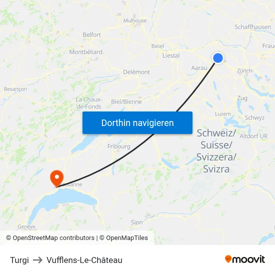 Turgi to Vufflens-Le-Château map