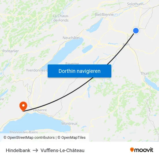Hindelbank to Vufflens-Le-Château map