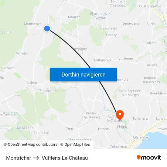 Montricher to Vufflens-Le-Château map