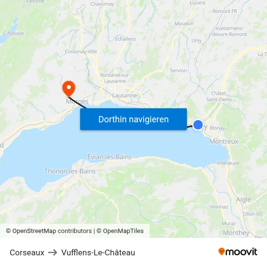 Corseaux to Vufflens-Le-Château map