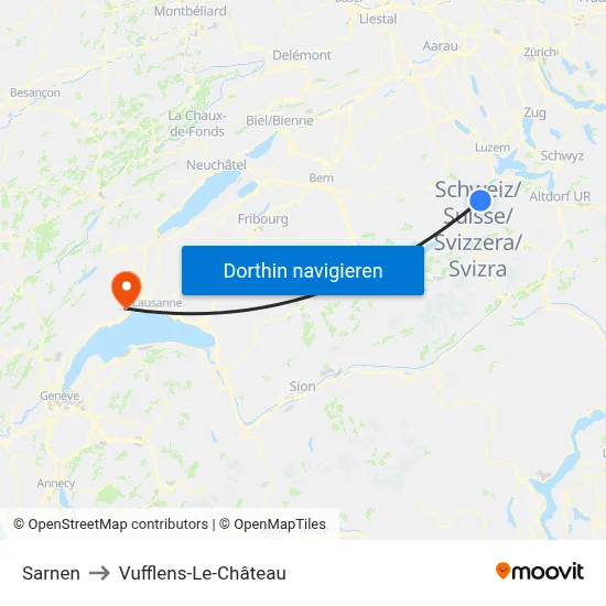 Sarnen to Vufflens-Le-Château map