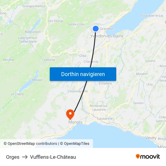 Orges to Vufflens-Le-Château map