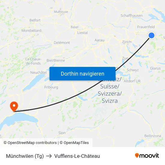 Münchwilen (Tg) to Vufflens-Le-Château map