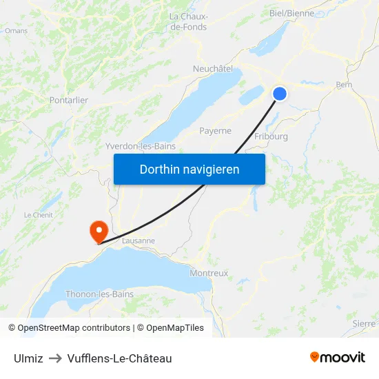 Ulmiz to Vufflens-Le-Château map