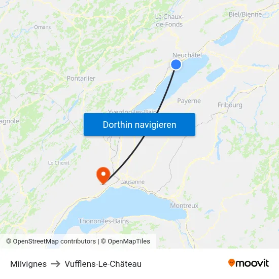 Milvignes to Vufflens-Le-Château map
