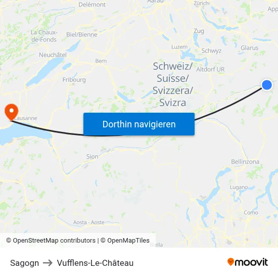 Sagogn to Vufflens-Le-Château map