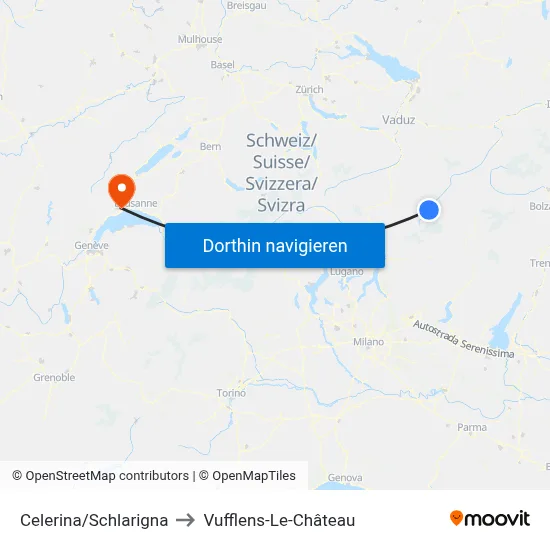 Celerina/Schlarigna to Vufflens-Le-Château map
