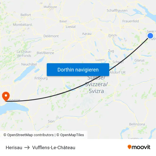 Herisau to Vufflens-Le-Château map