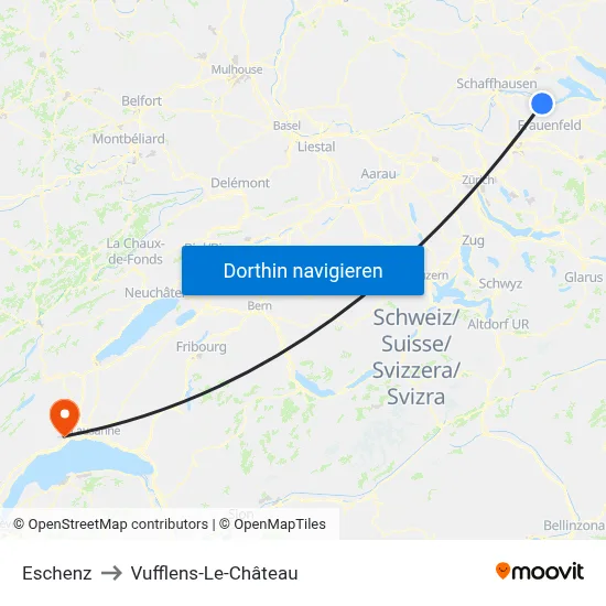 Eschenz to Vufflens-Le-Château map
