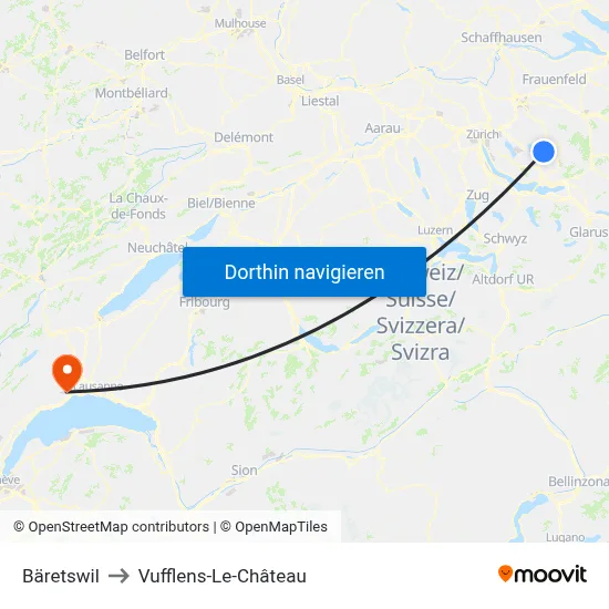 Bäretswil to Vufflens-Le-Château map