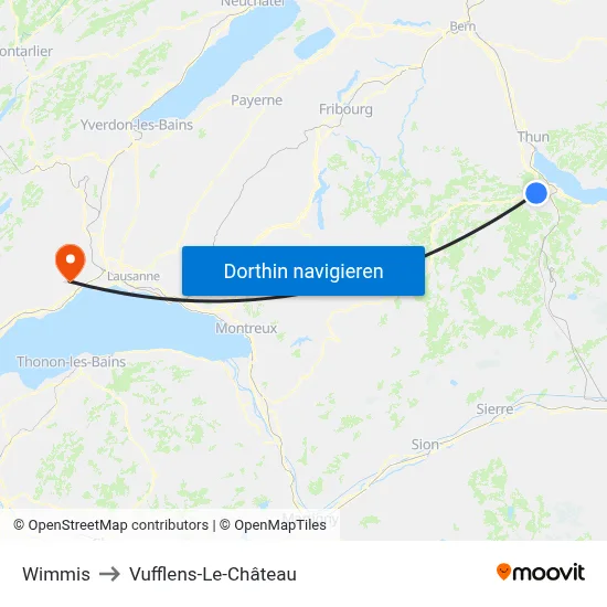 Wimmis to Vufflens-Le-Château map