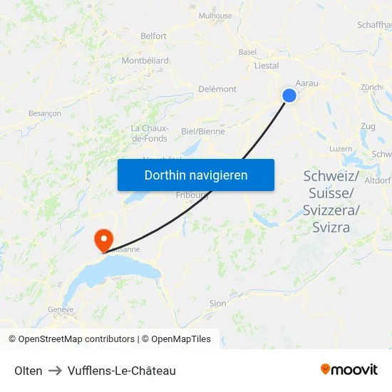 Olten to Vufflens-Le-Château map