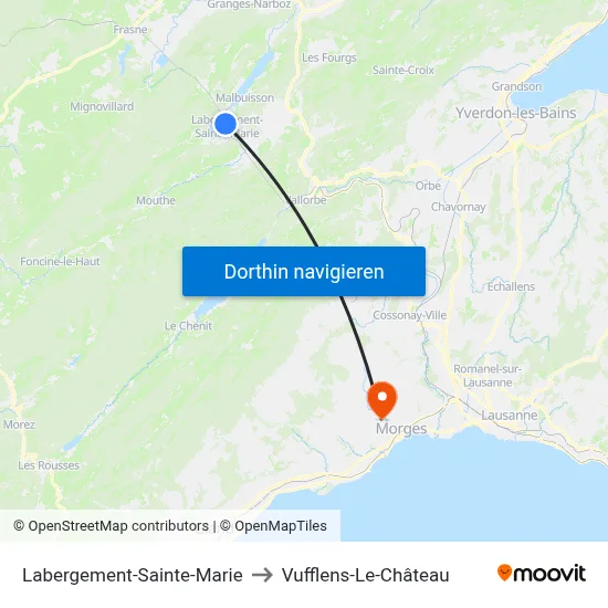 Labergement-Sainte-Marie to Vufflens-Le-Château map