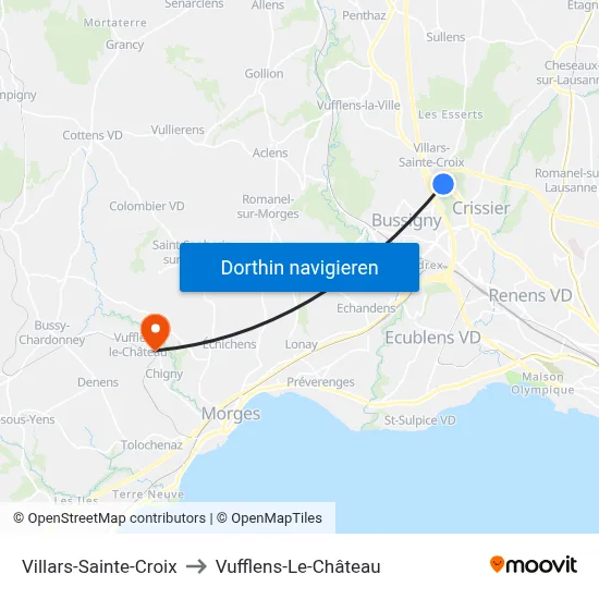 Villars-Sainte-Croix to Vufflens-Le-Château map