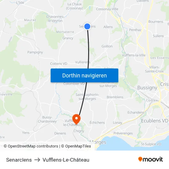 Senarclens to Vufflens-Le-Château map