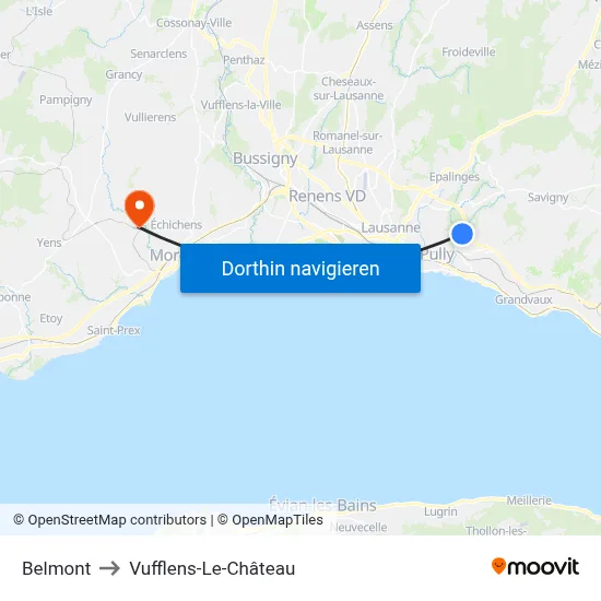 Belmont to Vufflens-Le-Château map