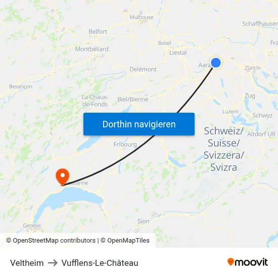 Veltheim to Vufflens-Le-Château map