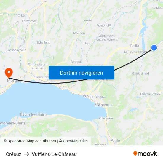 Crésuz to Vufflens-Le-Château map