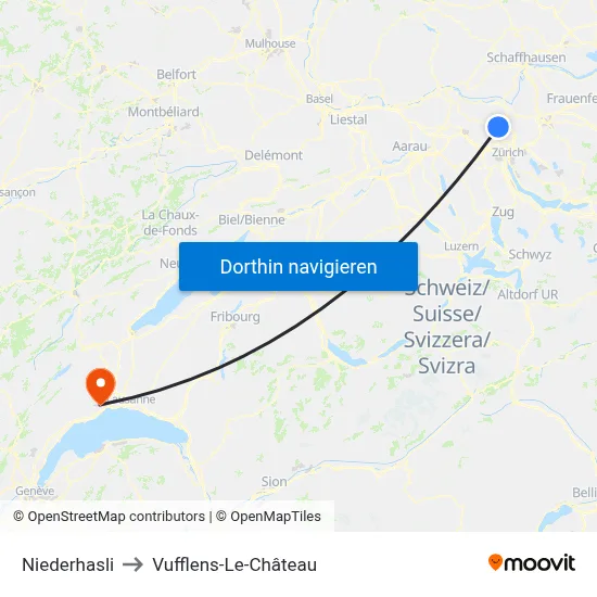 Niederhasli to Vufflens-Le-Château map