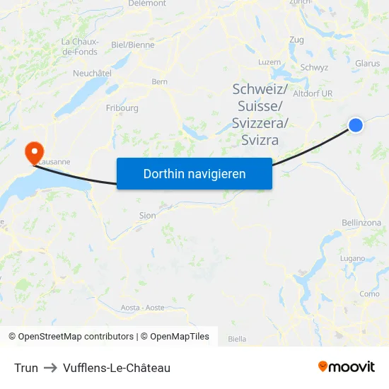 Trun to Vufflens-Le-Château map