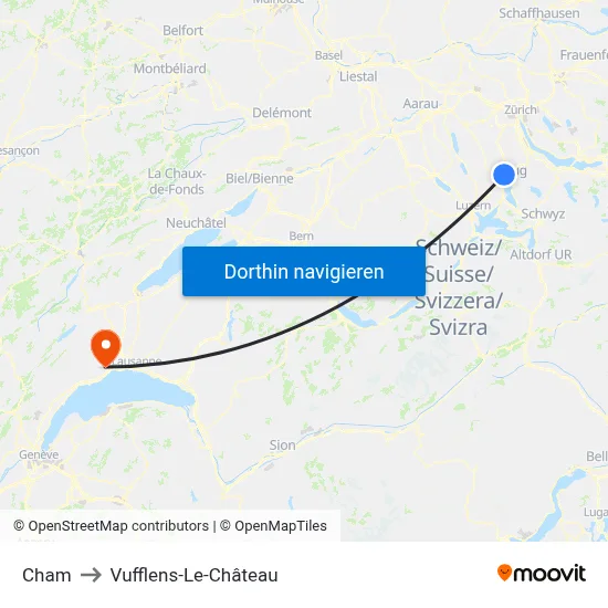 Cham to Vufflens-Le-Château map