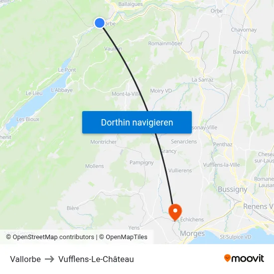 Vallorbe to Vufflens-Le-Château map