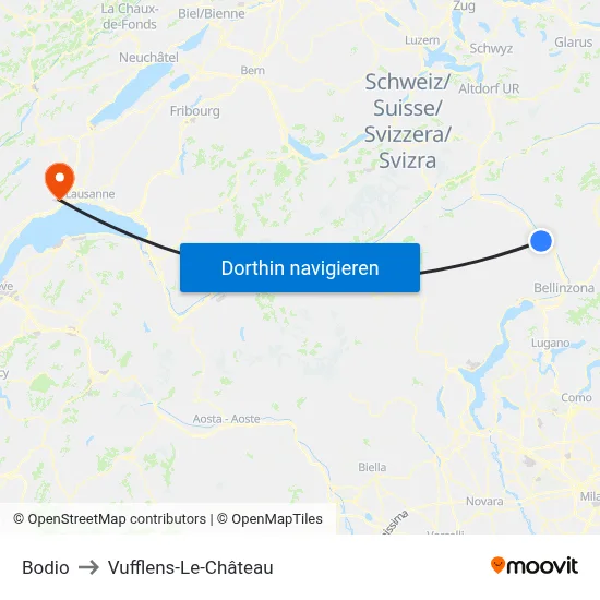Bodio to Vufflens-Le-Château map