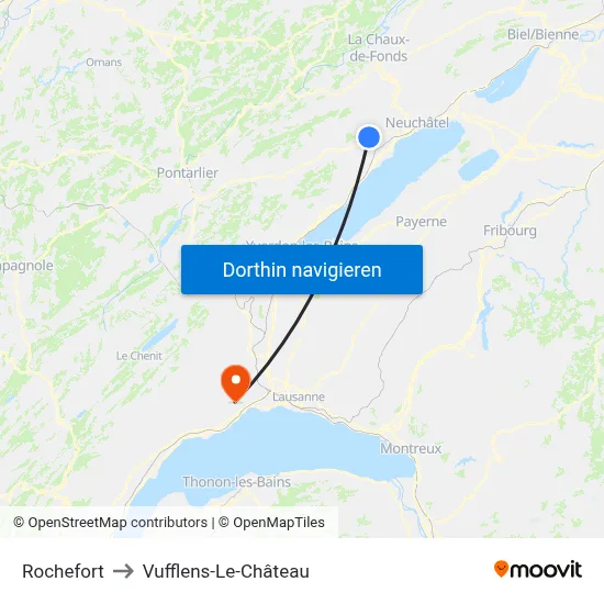 Rochefort to Vufflens-Le-Château map