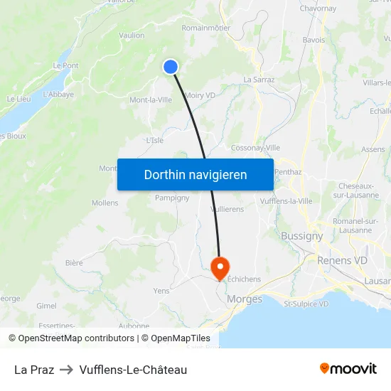 La Praz to Vufflens-Le-Château map