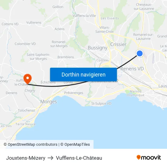 Jouxtens-Mézery to Vufflens-Le-Château map