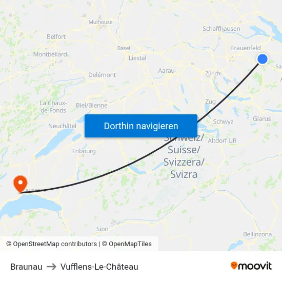 Braunau to Vufflens-Le-Château map