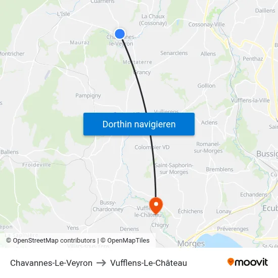 Chavannes-Le-Veyron to Vufflens-Le-Château map