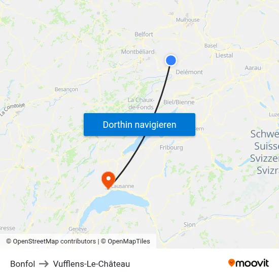 Bonfol to Vufflens-Le-Château map