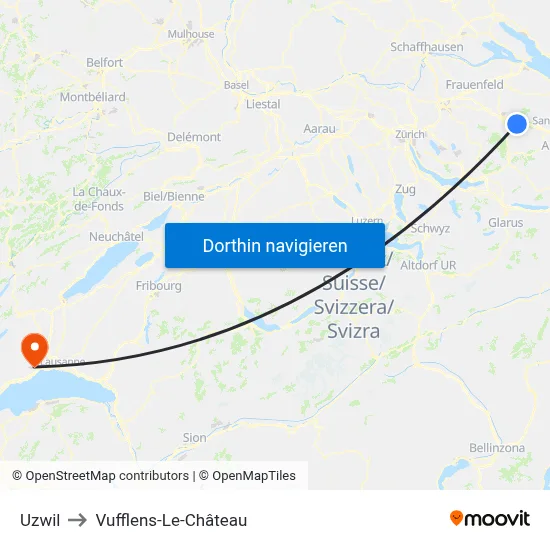 Uzwil to Vufflens-Le-Château map