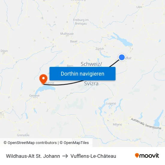 Wildhaus-Alt St. Johann to Vufflens-Le-Château map